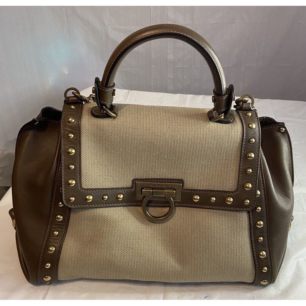 Women's Salvatore Farragamo Brown and Gold Leather Handbag- Dual Handle Option